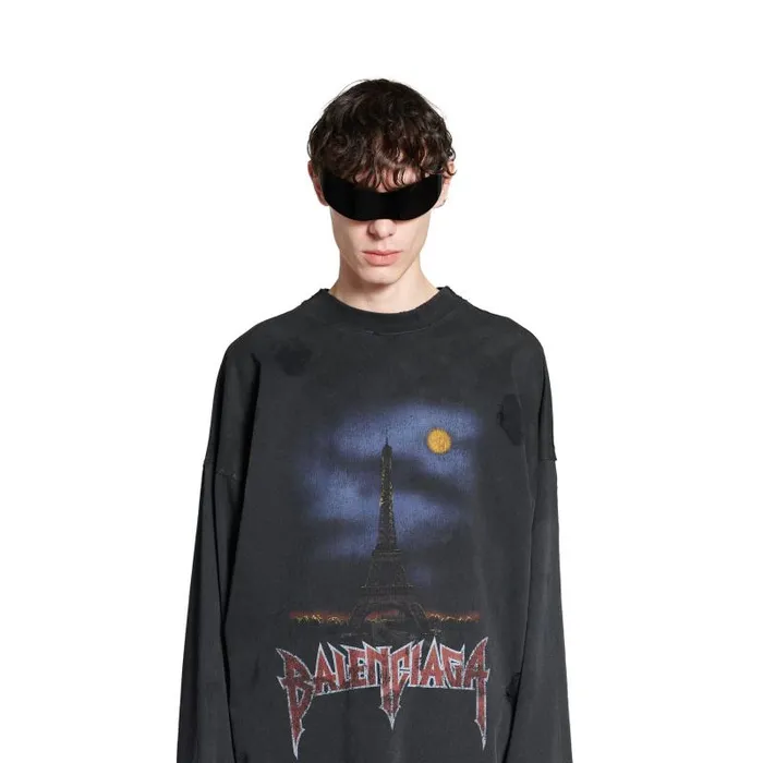 Balenciaga Tshirts WomenMen Men039s Paris Moon Double Front Long Sleeve Tshirt Oversized In Black Black Balenciaga Tshirts WomenMen Men039s Paris Moon Double Front Long Sleeve Tshirt Oversized In Black Black
