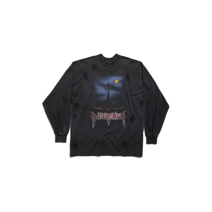 Balenciaga Tshirts WomenMen Men039s Paris Moon Double Front Long Sleeve Tshirt Oversized In Black Black Balenciaga Tshirts WomenMen Men039s Paris Moon Double Front Long Sleeve Tshirt Oversized In Black Black