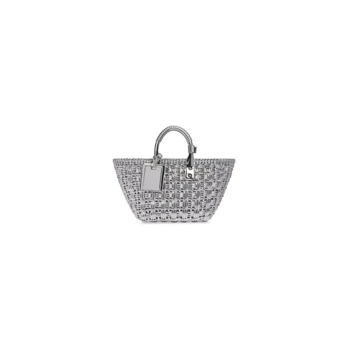 Balenciaga Tote Bags Women Women039s Bistro Xs Basket With Strap In Mirror Fabric In Silver Silver Balenciaga Tote Bags Women Women039s Bistro Xs Basket With Strap In Mirror Fabric In Silver Silver