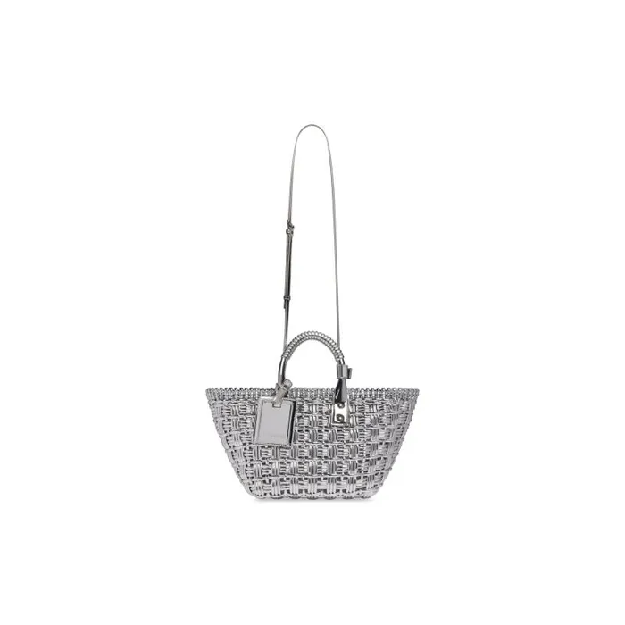 Balenciaga Tote Bags Women Women039s Bistro Xs Basket With Strap In Mirror Fabric In Silver Silver Balenciaga Tote Bags Women Women039s Bistro Xs Basket With Strap In Mirror Fabric In Silver Silver