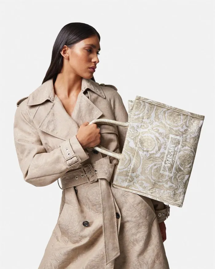 Barocco Athena Medium Tote Bag Beigeprint WomenMen Versace Totes