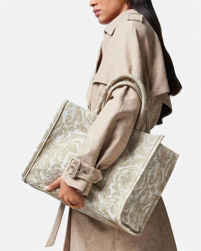 Barocco Athena Medium Tote Bag Beigeprint WomenMen Versace Totes