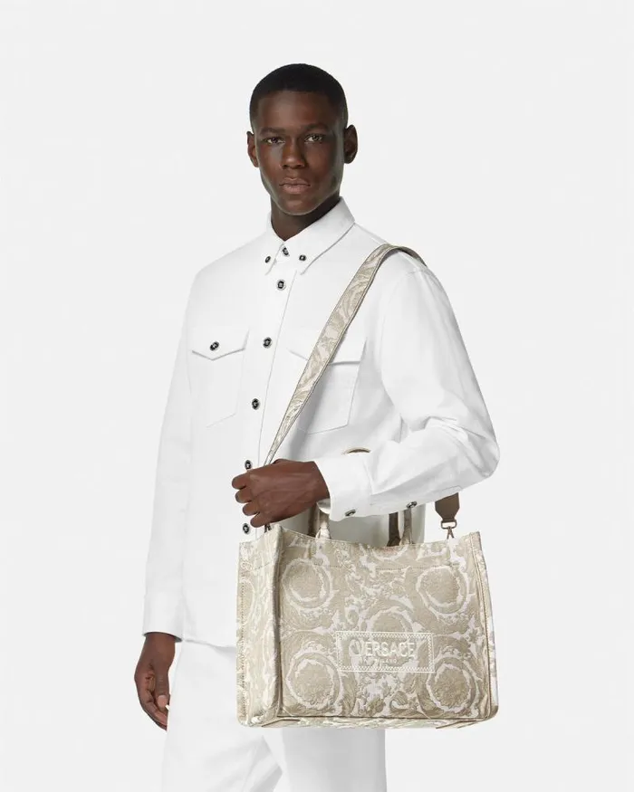 Barocco Athena Medium Tote Bag Beigeprint WomenMen Versace Totes