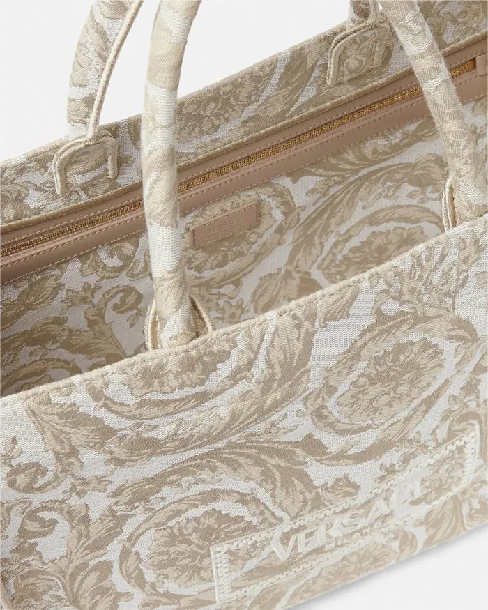 Barocco Athena Medium Tote Bag Beigeprint WomenMen Versace Totes