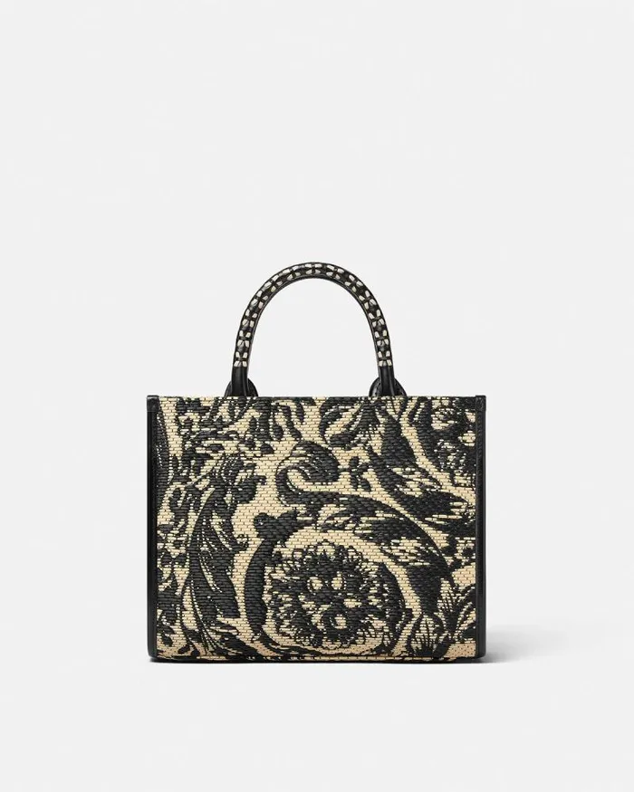 Barocco Athena Raffia Small Tote Bag Blackprint Women Versace Totes