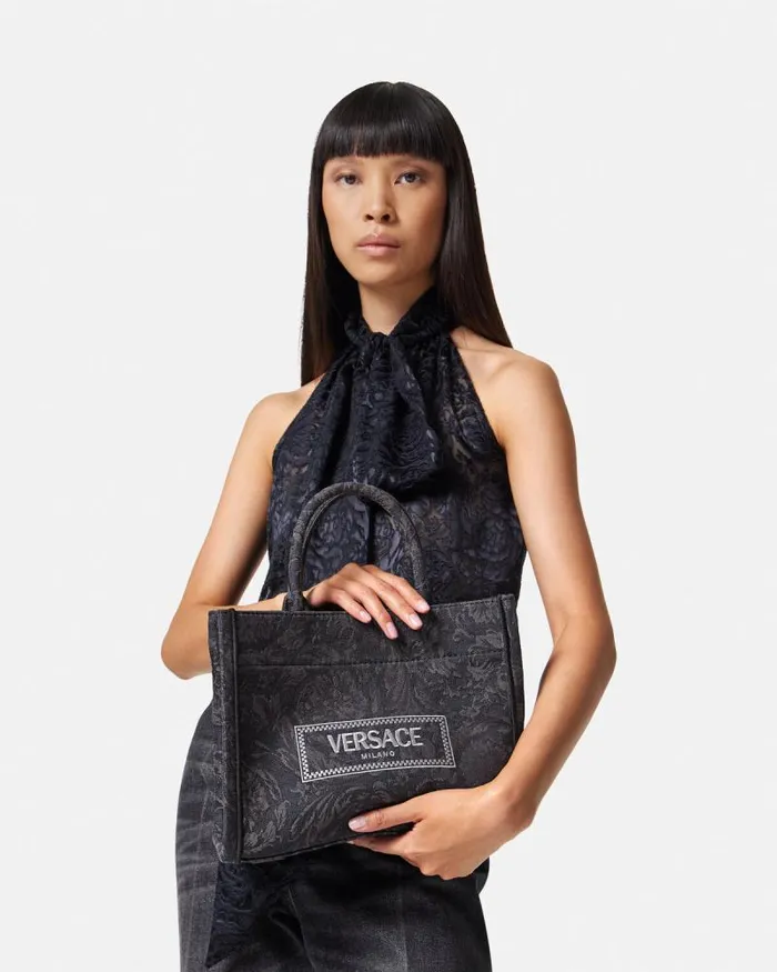 Barocco Athena Small Tote Bag Blackprint Women Versace Totes