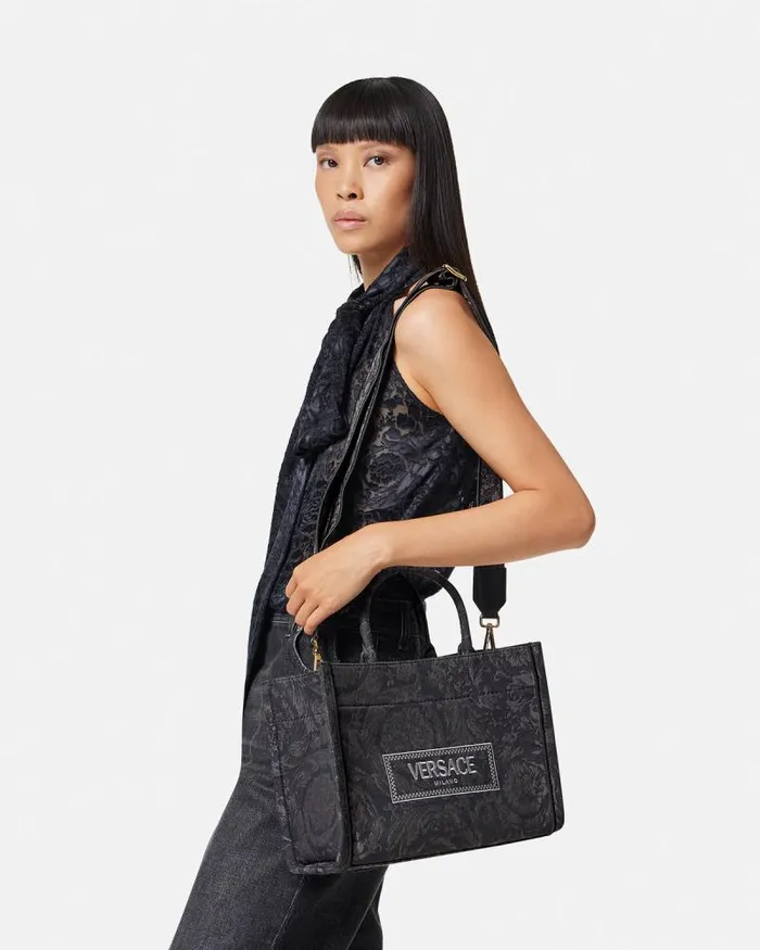 Barocco Athena Small Tote Bag Blackprint Women Versace Totes