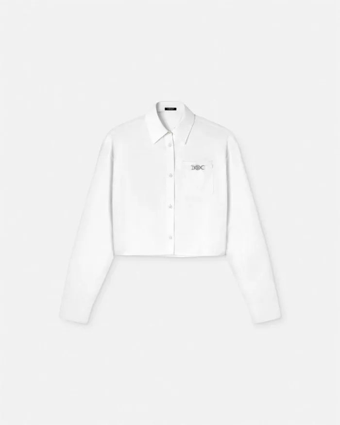 Barocco Jacquard Crop Shirt White Women Versace Shirts and Tops