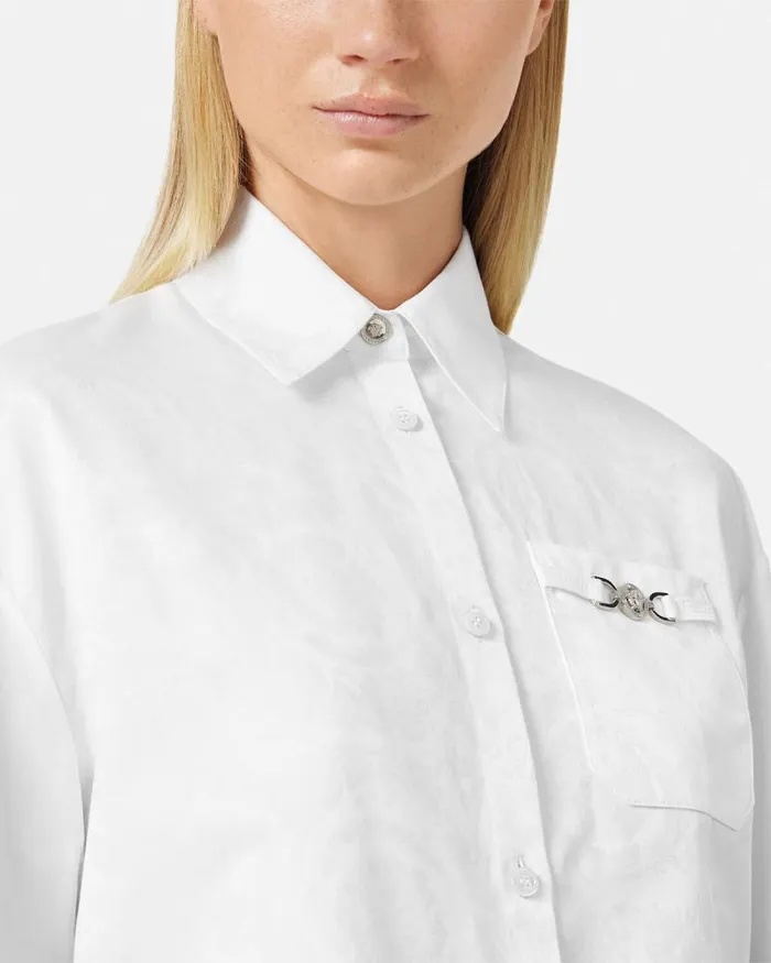 Barocco Jacquard Crop Shirt White Women Versace Shirts and Tops