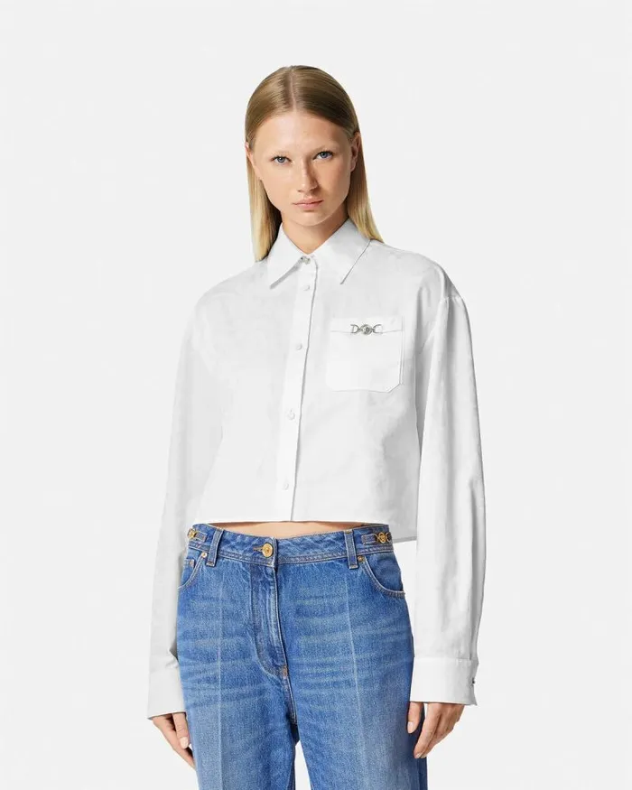 Barocco Jacquard Crop Shirt White Women Versace Shirts and Tops