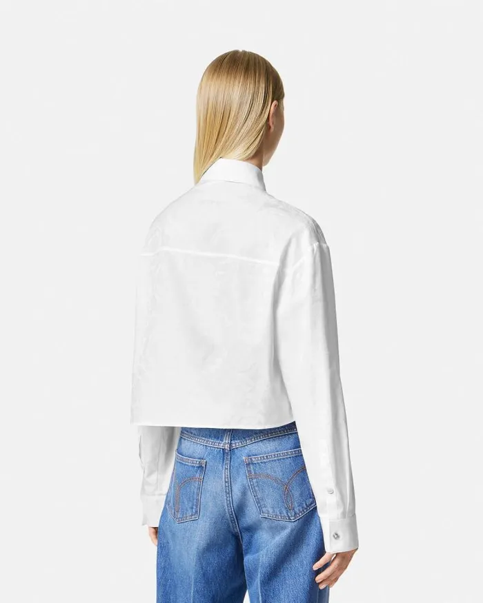 Barocco Jacquard Crop Shirt White Women Versace Shirts and Tops