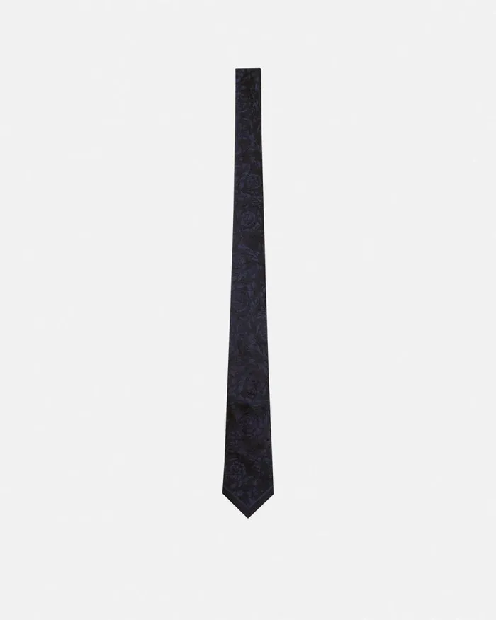 Barocco Jacquard Silk Tie Blue Men Versace Soft Accessories