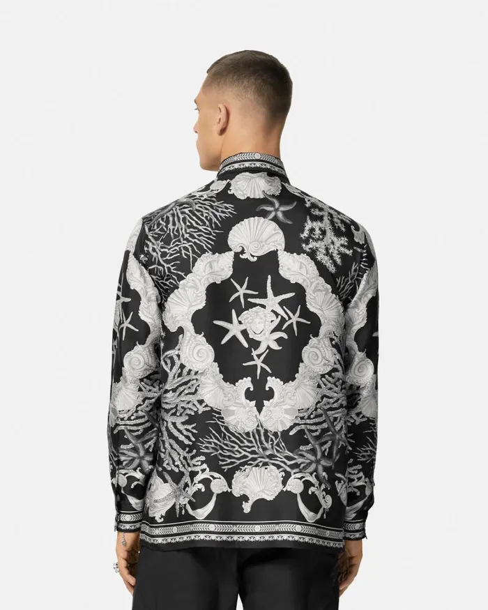 Barocco Sea Silk Shirt Blackprint Men Versace Shirts