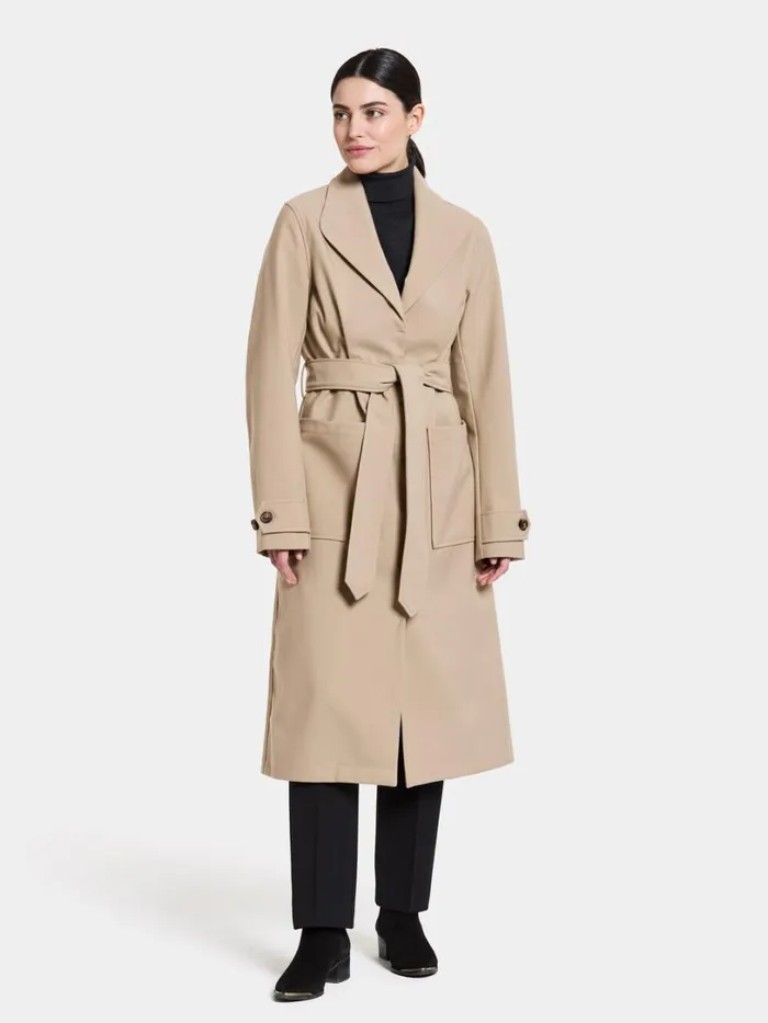 Beata Coat Long Beige Women Didriksons Trenchcoats