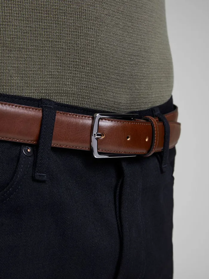Belts JACK and JONES Mens CLEANCUT LEATHER BELT Brown Cognac Gift for Friend