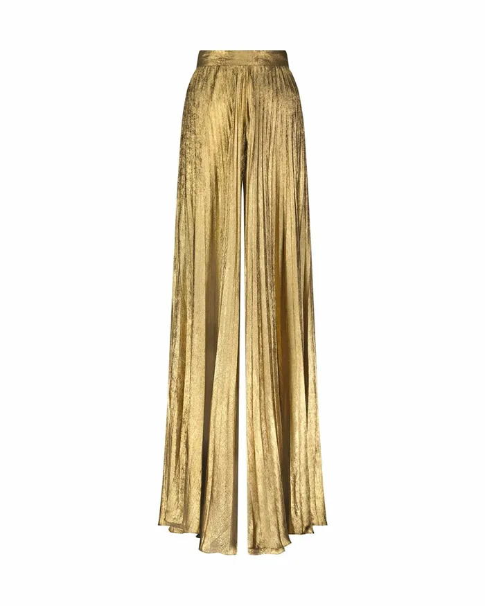 Best Sellers Mac Duggal Women Metallic Lam Pleated Wide Leg Pant Gold