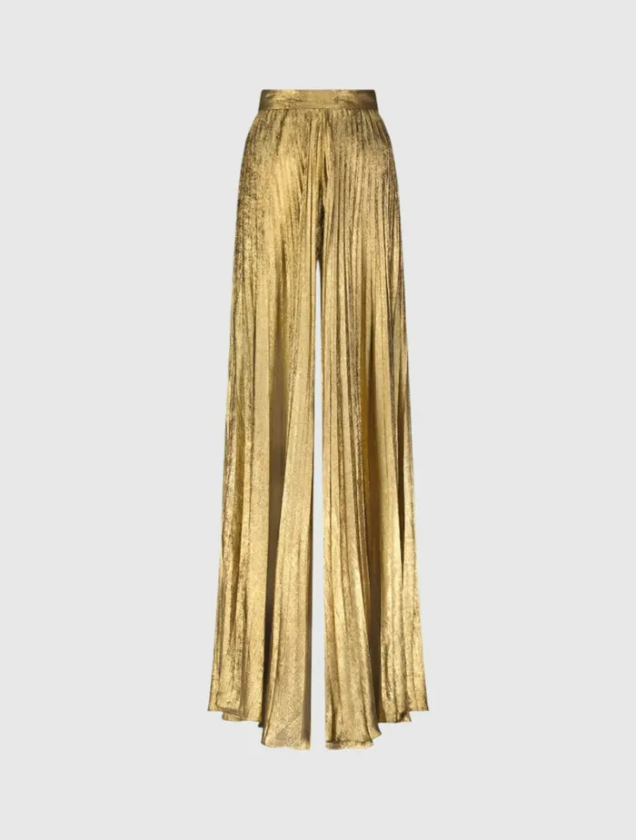 Best Sellers Mac Duggal Women Metallic Lam Pleated Wide Leg Pant Gold