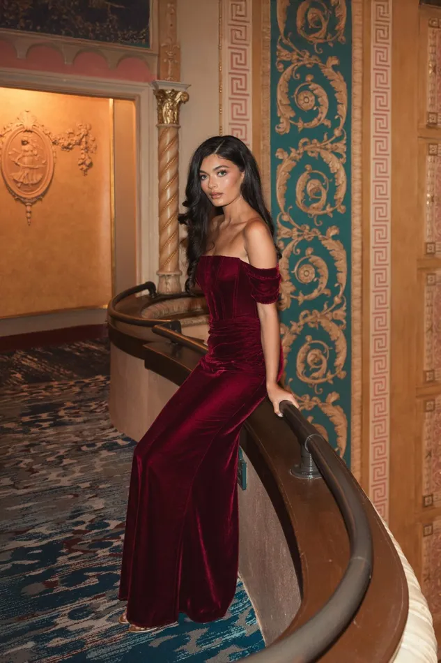 Best Sellers OfftheShoulder Velvet Bustier Gown Wine 8211 Mac Duggal Women