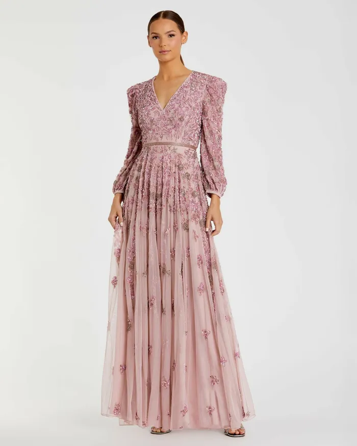 Best Sellers Pink Embellished V Neck 34 Sleeve A Line Gown Rose 8211 Mac Duggal Women Best Sellers Pink Embellished V Neck 34 Sleeve A Line Gown Rose 8211 Mac Duggal Women