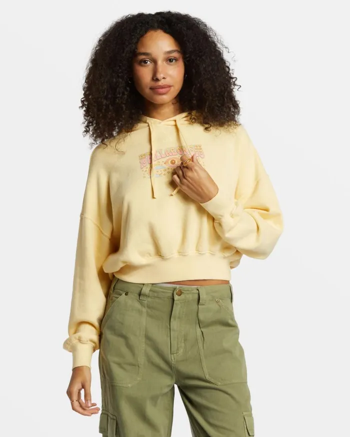 Billabong All Time Fleece Pullover Sweatshirt Retro Yellow Womens Sweatshirts and Fleece