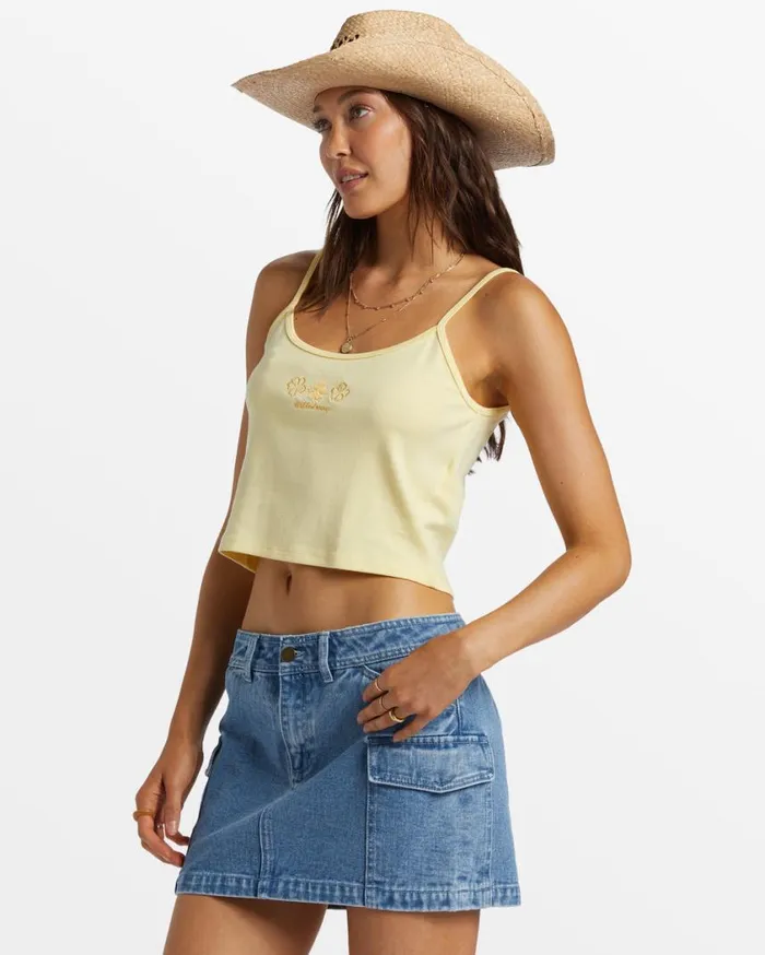 Billabong Aloe Cropped Tank Top Mellow Yellow Womens Tops Billabong Aloe Cropped Tank Top Mellow Yellow Womens Tops