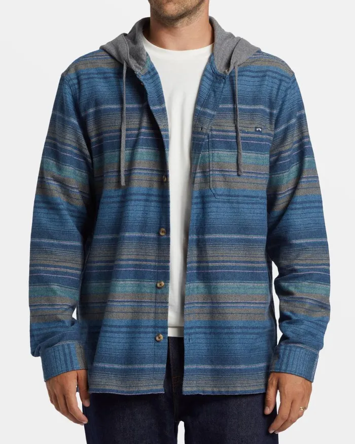 Billabong Baja Hooded Flannel Shirt Dusty Navy Mens Hoodies and Fleece