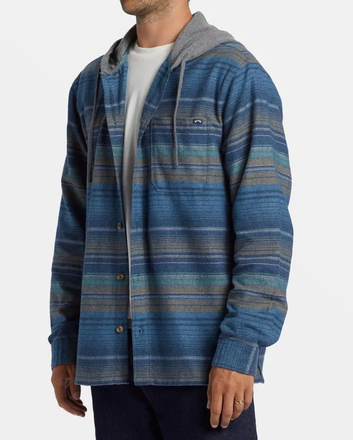 Billabong Baja Hooded Flannel Shirt Dusty Navy Mens Hoodies and Fleece Billabong Baja Hooded Flannel Shirt Dusty Navy Mens Hoodies and Fleece