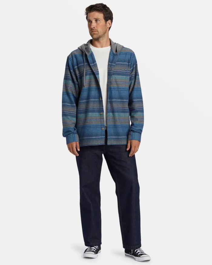 Billabong Baja Hooded Flannel Shirt Dusty Navy Mens Hoodies and Fleece Billabong Baja Hooded Flannel Shirt Dusty Navy Mens Hoodies and Fleece