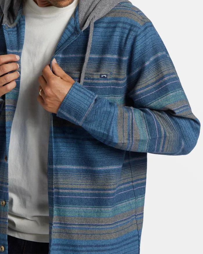 Billabong Baja Hooded Flannel Shirt Dusty Navy Mens Hoodies and Fleece Billabong Baja Hooded Flannel Shirt Dusty Navy Mens Hoodies and Fleece
