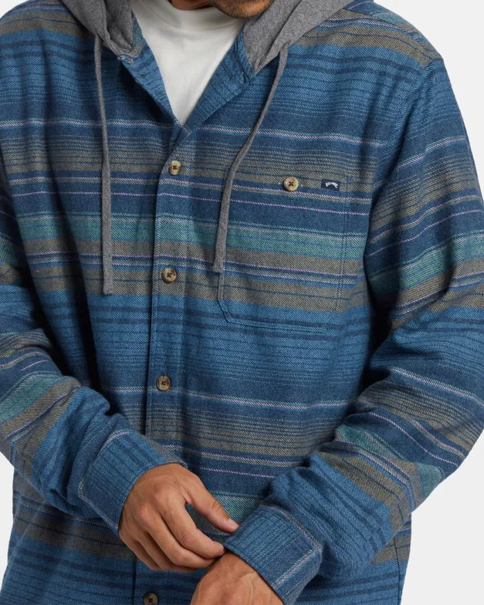 Billabong Baja Hooded Flannel Shirt Dusty Navy Mens Hoodies and Fleece Billabong Baja Hooded Flannel Shirt Dusty Navy Mens Hoodies and Fleece