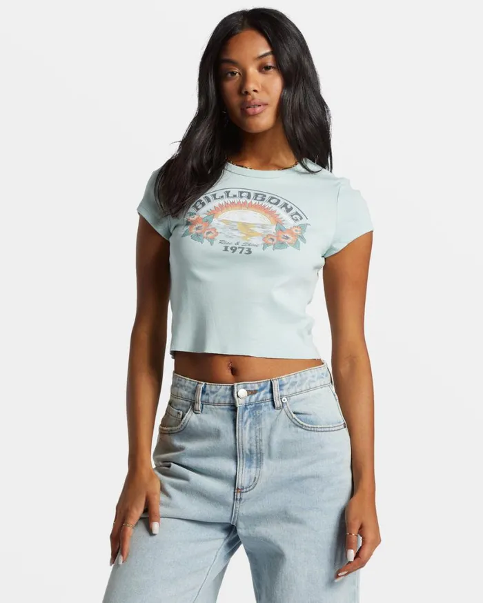 Billabong Blocky Sun TShirt Sea Fog Womens Graphic Tees and Tanks