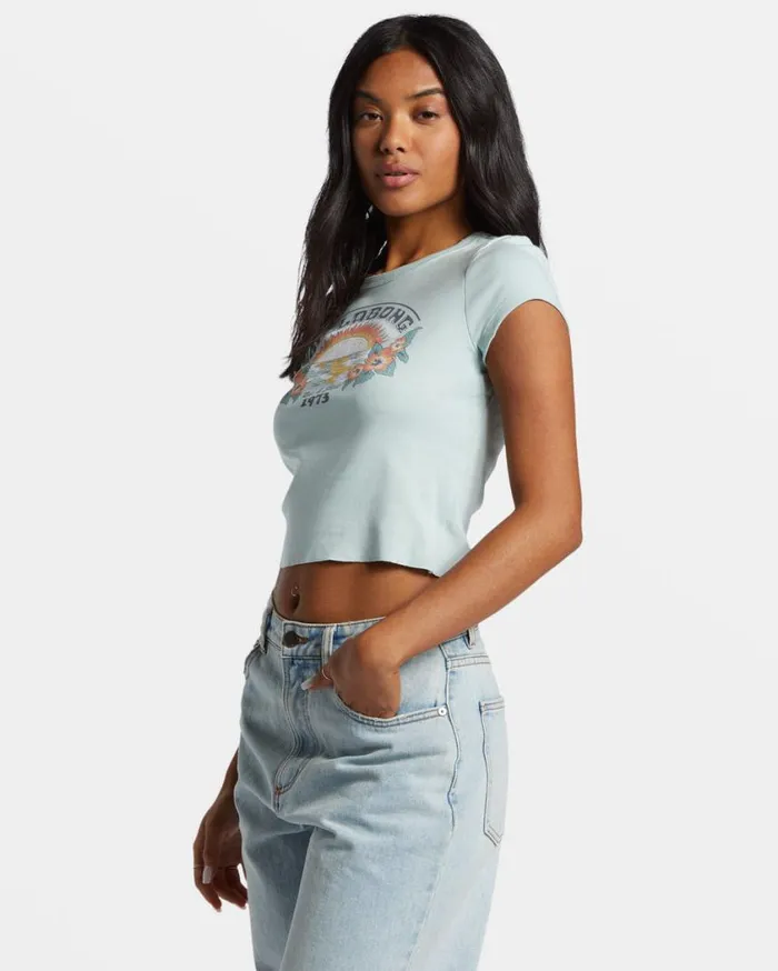 Billabong Blocky Sun TShirt Sea Fog Womens Graphic Tees and Tanks Billabong Blocky Sun TShirt Sea Fog Womens Graphic Tees and Tanks