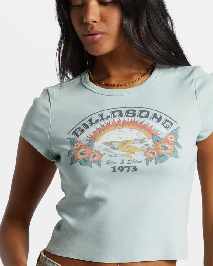 Billabong Blocky Sun TShirt Sea Fog Womens Graphic Tees and Tanks Billabong Blocky Sun TShirt Sea Fog Womens Graphic Tees and Tanks