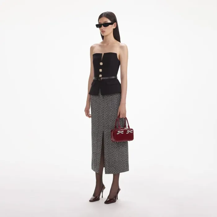 Black Crepe Bandeau Top Women Self Portrait Tops