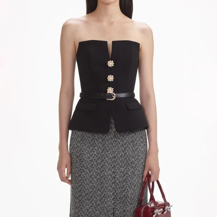Black Crepe Bandeau Top Women Self Portrait Tops
