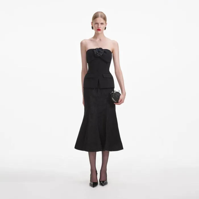 Black Crepe Corsage Top Women Self Portrait Tops