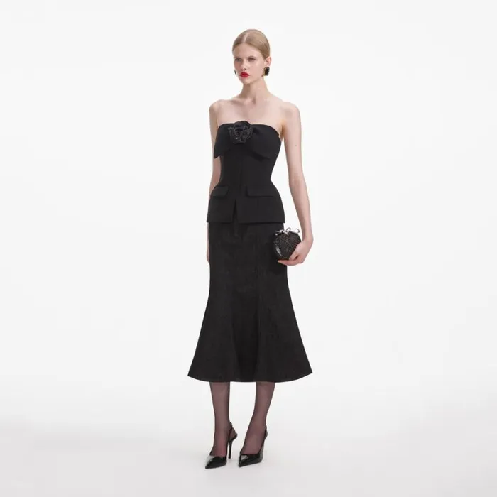 Black Crepe Corsage Top Women Self Portrait Tops