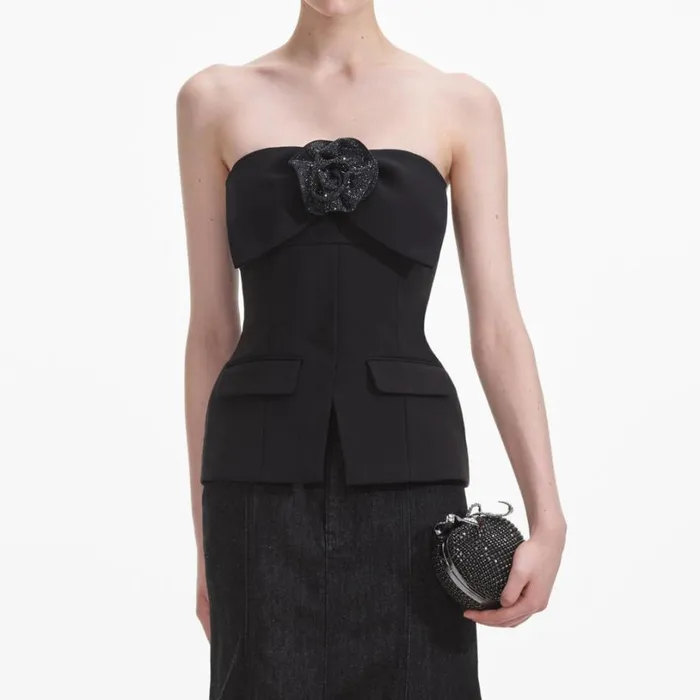 Black Crepe Corsage Top Women Self Portrait Tops