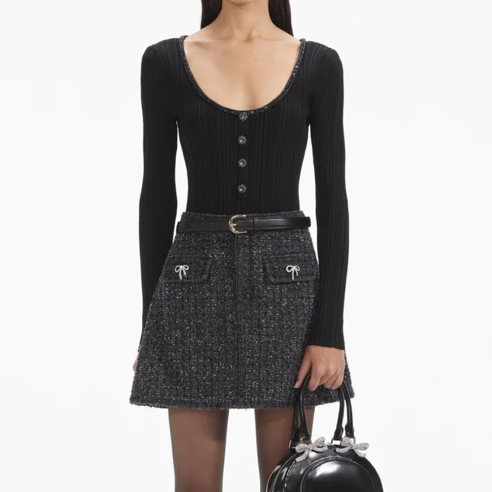 Black Embellished Knit Top Women Self Portrait Tops
