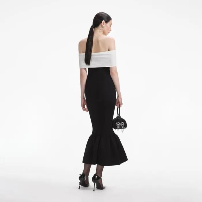 Black Knit Bow Midi Dress Women Self Portrait Dresses Black Knit Bow Midi Dress Women Self Portrait Dresses
