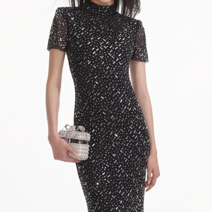 Black Square Rhinestone Mesh Maxi Dress Women Self Portrait Dresses Black Square Rhinestone Mesh Maxi Dress Women Self Portrait Dresses