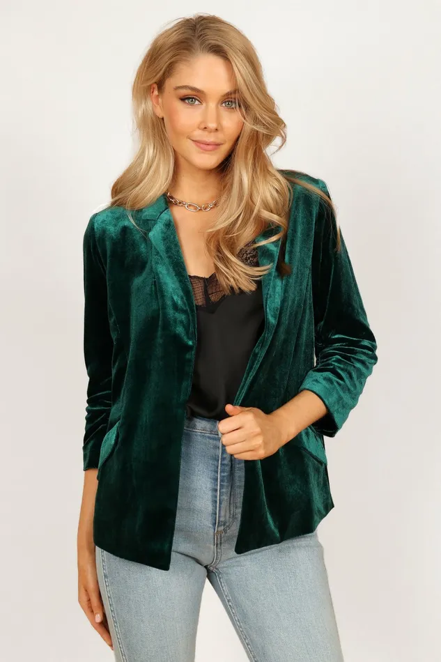 Blazers Vera Velvet Blazer Green 8211 Petal and Pup Women
