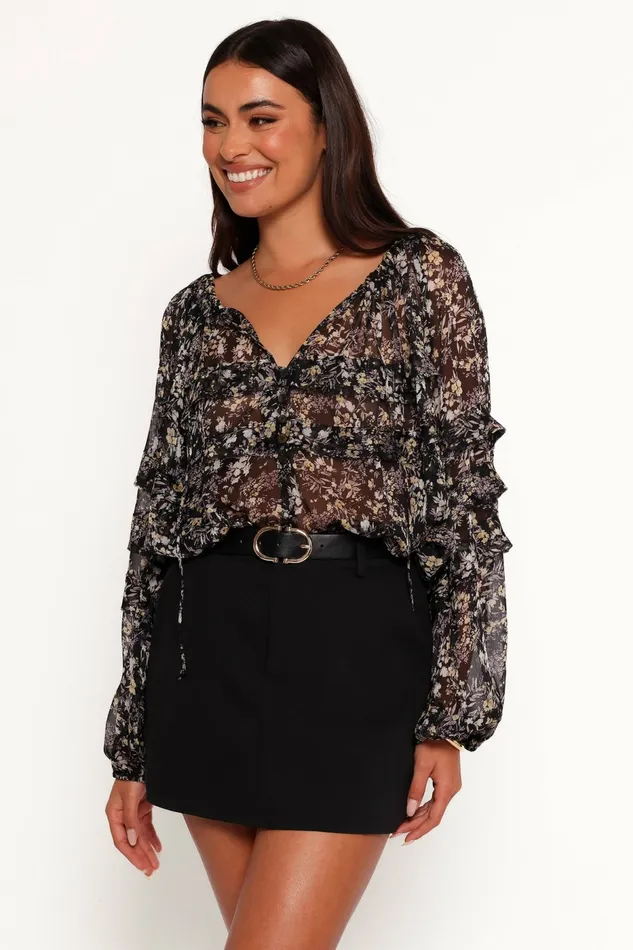 Blouses and Shirts Women Hana Top Black Multi Petal and Pup