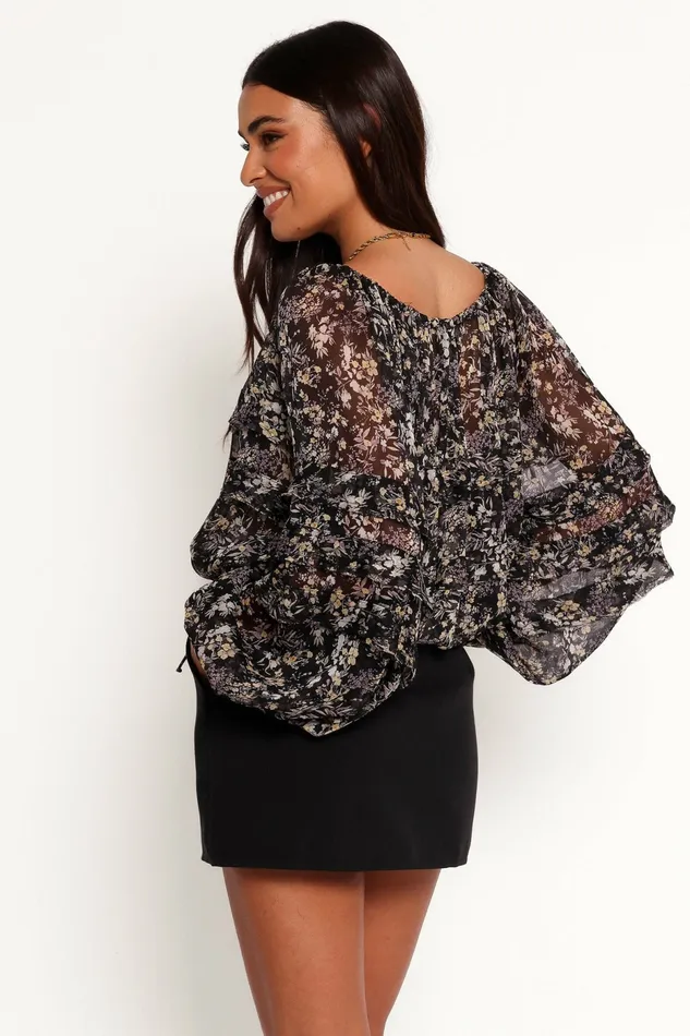 Blouses and Shirts Women Hana Top Black Multi Petal and Pup