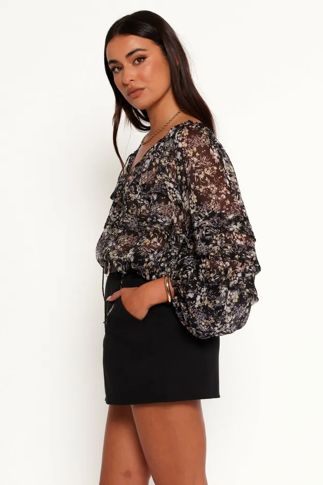 Blouses and Shirts Women Hana Top Black Multi Petal and Pup