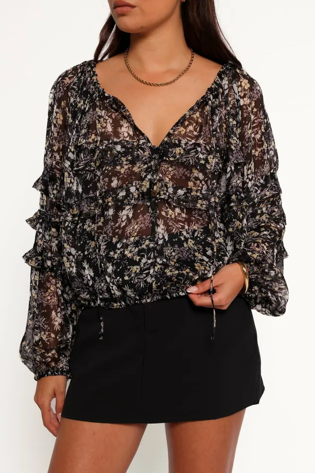 Blouses and Shirts Women Hana Top Black Multi Petal and Pup