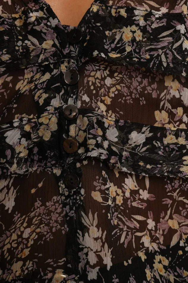 Blouses and Shirts Women Hana Top Black Multi Petal and Pup