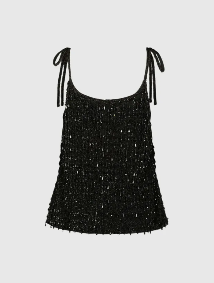 Blouses and Tops Mac Duggal Women Crystal Embellished Soft Tie Cami Top 8211 FINAL SALE Black