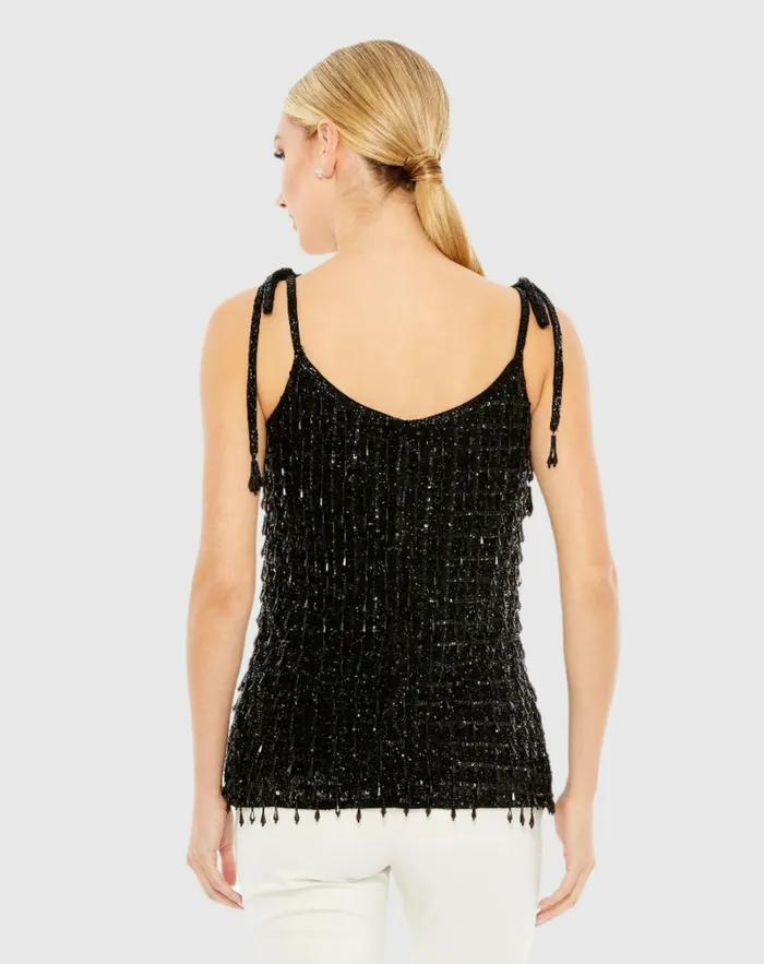 Blouses and Tops Mac Duggal Women Crystal Embellished Soft Tie Cami Top 8211 FINAL SALE Black