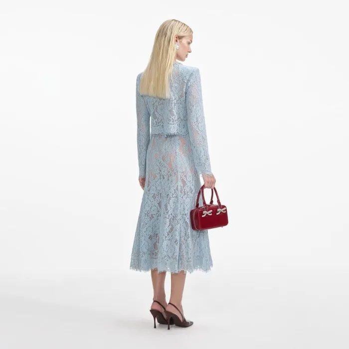 Blue Lace Flared Midi Skirt Women Self Portrait Bottoms